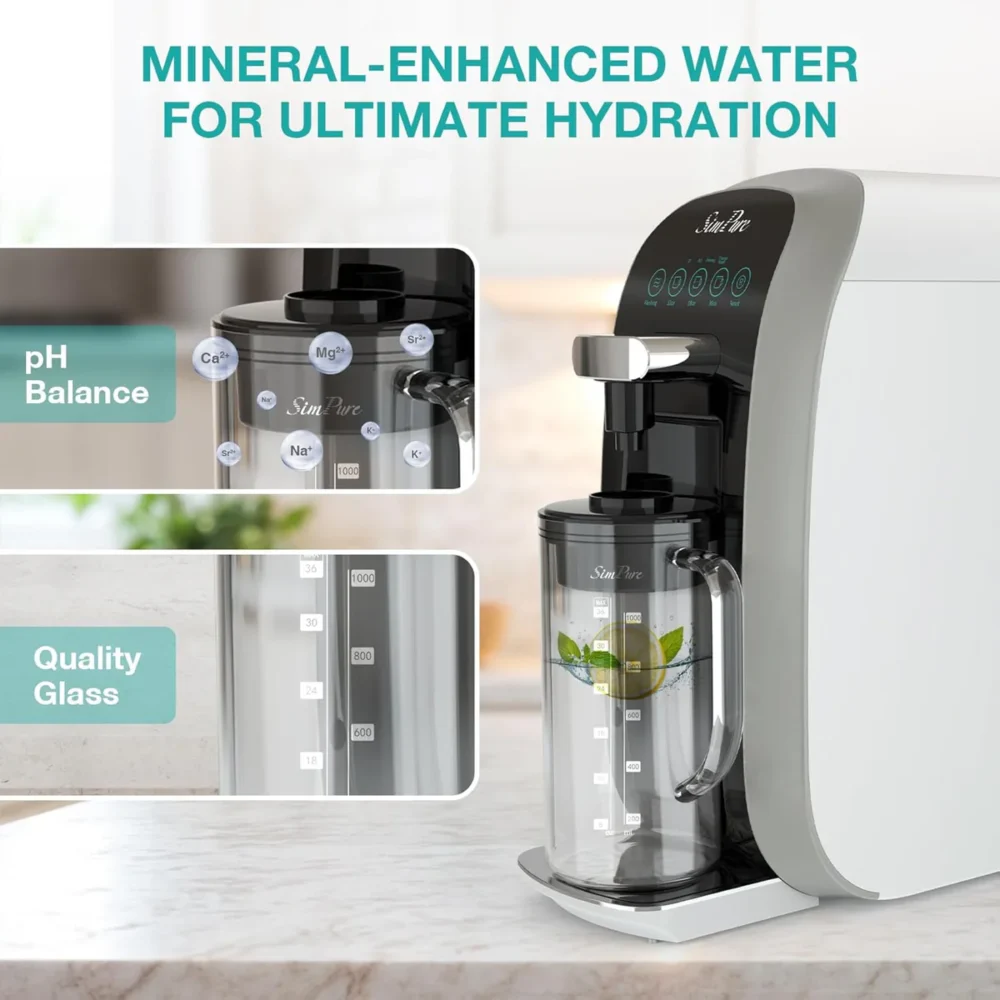SimPure Y7T-BW-A 5-Stage Countertop RO System with Portable Glass Water Pitcher & Extra Alkaline Remineralization - Image 7