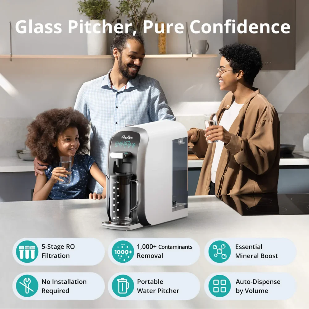 SimPure Y7T-BW-A 5-Stage Countertop RO System with Portable Glass Water Pitcher & Extra Alkaline Remineralization - Image 3