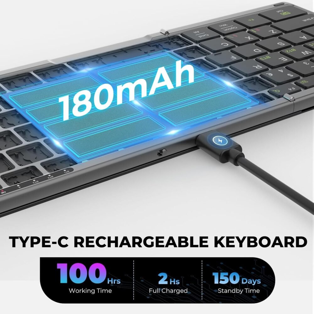 Seenda Foldable Bluetooth Keyboard with Touchpad, Folding Portable Travel Rechargeable Wireless Mini Keyboard UK Layout for iOS Android Windows PC Tablet Mobile Phone iphone ipad, Black - Image 4