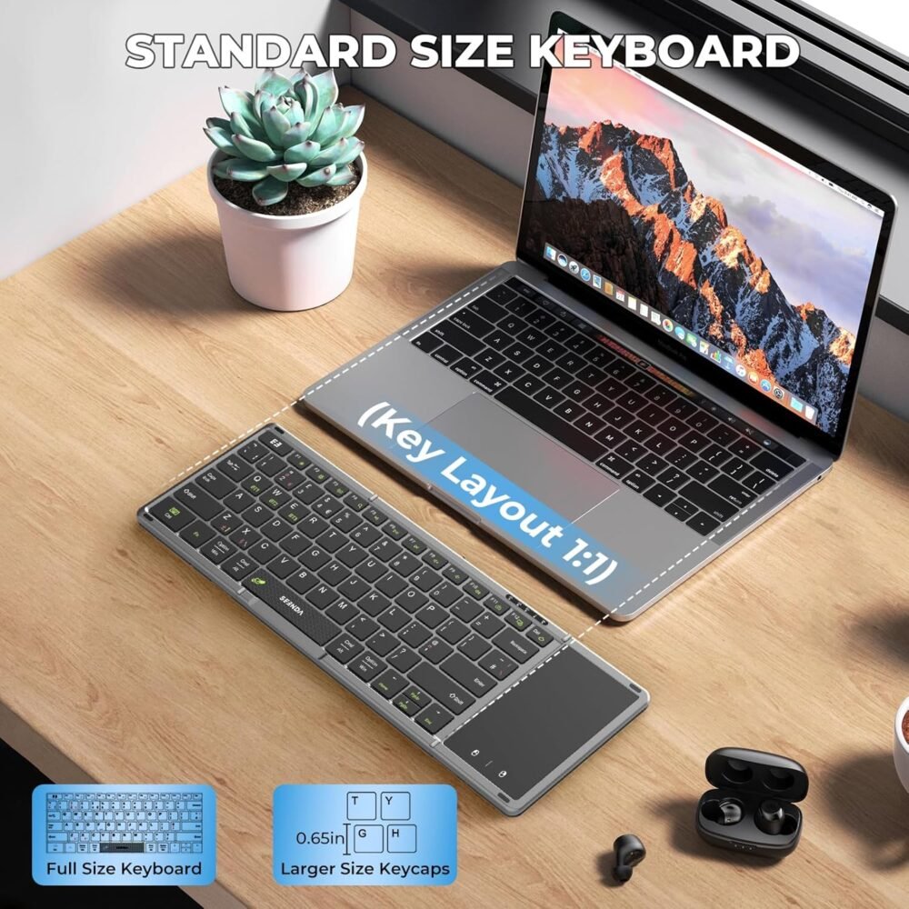 Seenda Foldable Bluetooth Keyboard with Touchpad, Folding Portable Travel Rechargeable Wireless Mini Keyboard UK Layout for iOS Android Windows PC Tablet Mobile Phone iphone ipad, Black - Image 5