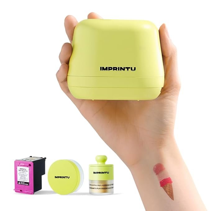 Temporary Tattoo Printer – Full Set with Powder Primer & Balm Fixer, 100% Vegan Cosmetic Ink, Dual Mode for Skin & Objects, Lasts up to 24 Hours, Over 10,000 Custom Designs with iOS/Android