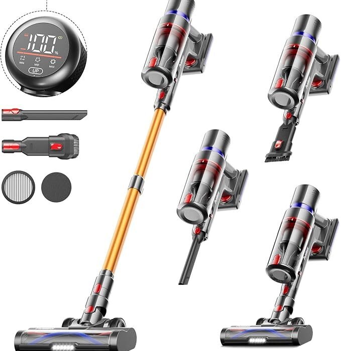 Avalsor Cordless Vacuum Cleaner 550W&45Kpa&65Mins, Stick Vacuum with OLED Smart Touch Function, Vacuum Cleaner Cordless, Anti-Tangle, 7-Level Filter/8-in-1 for Hardwood Floor Carpet Car Pet Hair