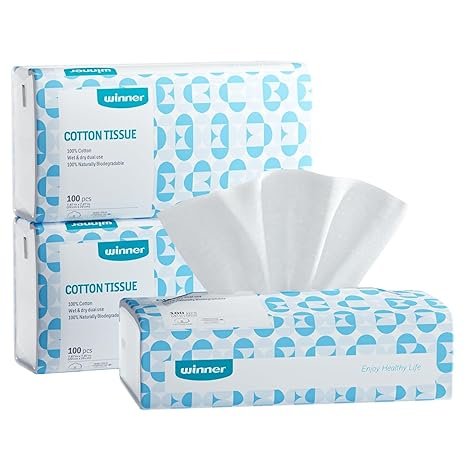 Winner Soft Face Towels, 100% USDA Biobased Facial Towels, Unscented Cotton Tissues for Sensitive Skin, OEKO-TEX Certified Face Towelettes Disposable, Makeup Remover Dry Wipes, 600 Ct, 6 Pack