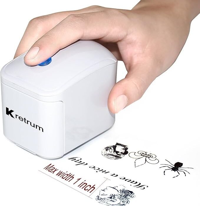 Mini Portable Handheld Temporary Tattoo Printer for iOS & Android APP Label Qrcode Barcode Printer (White)