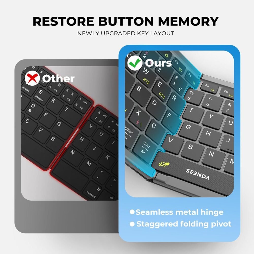 Seenda Foldable Bluetooth Keyboard with Touchpad, Folding Portable Travel Rechargeable Wireless Mini Keyboard UK Layout for iOS Android Windows PC Tablet Mobile Phone iphone ipad, Black - Image 8