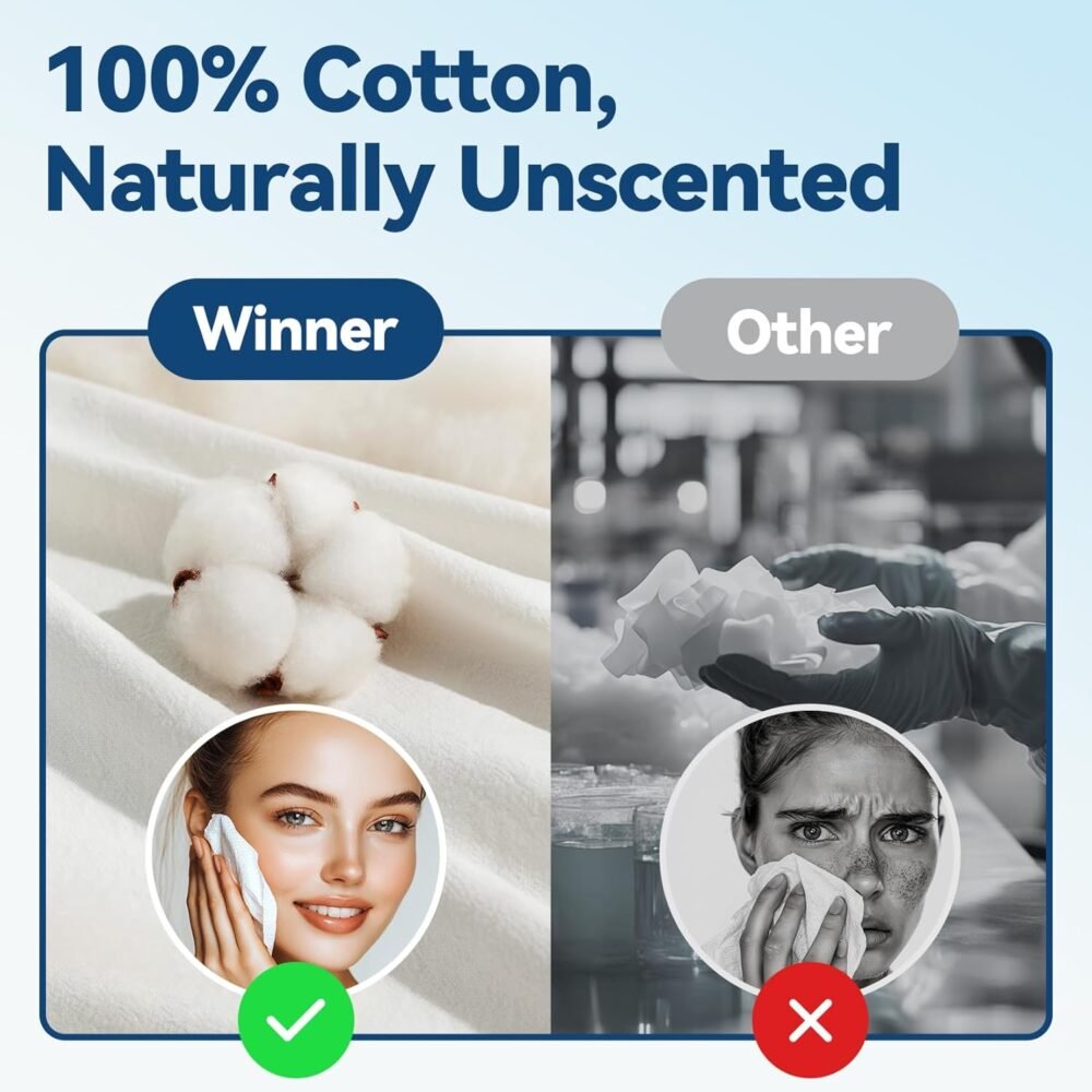 Winner Soft Face Towels, 100% USDA Biobased Facial Towels, Unscented Cotton Tissues for Sensitive Skin, OEKO-TEX Certified Face Towelettes Disposable, Makeup Remover Dry Wipes, 600 Ct, 6 Pack - Image 6